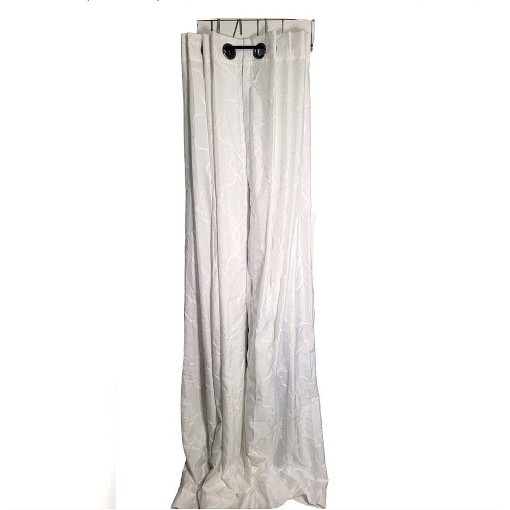 Pair Of Miuco Curtain Panels With Embroidered Trellis Pattern